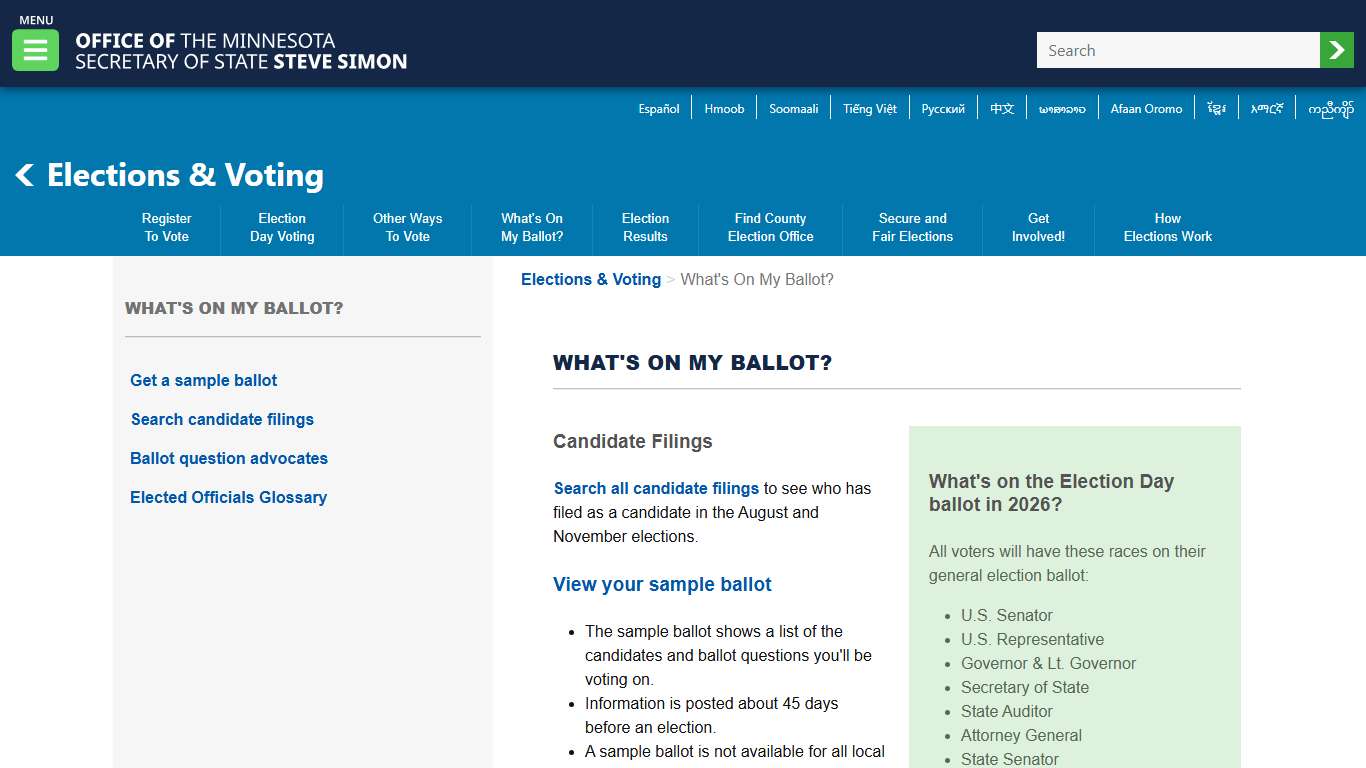 Minnesota Secretary Of State - What's On My Ballot?
